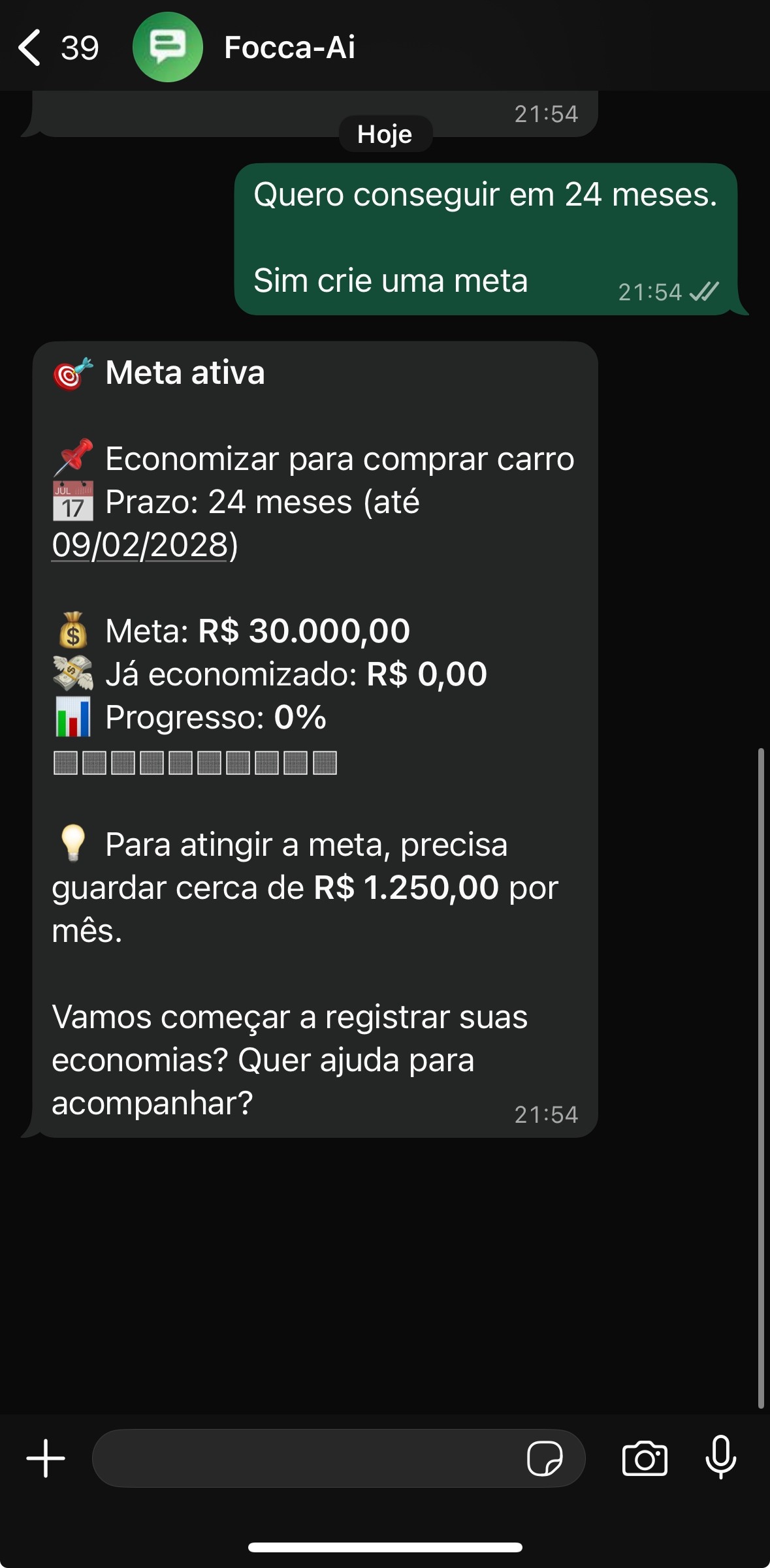 Acompanhamento de meta pelo WhatsApp
